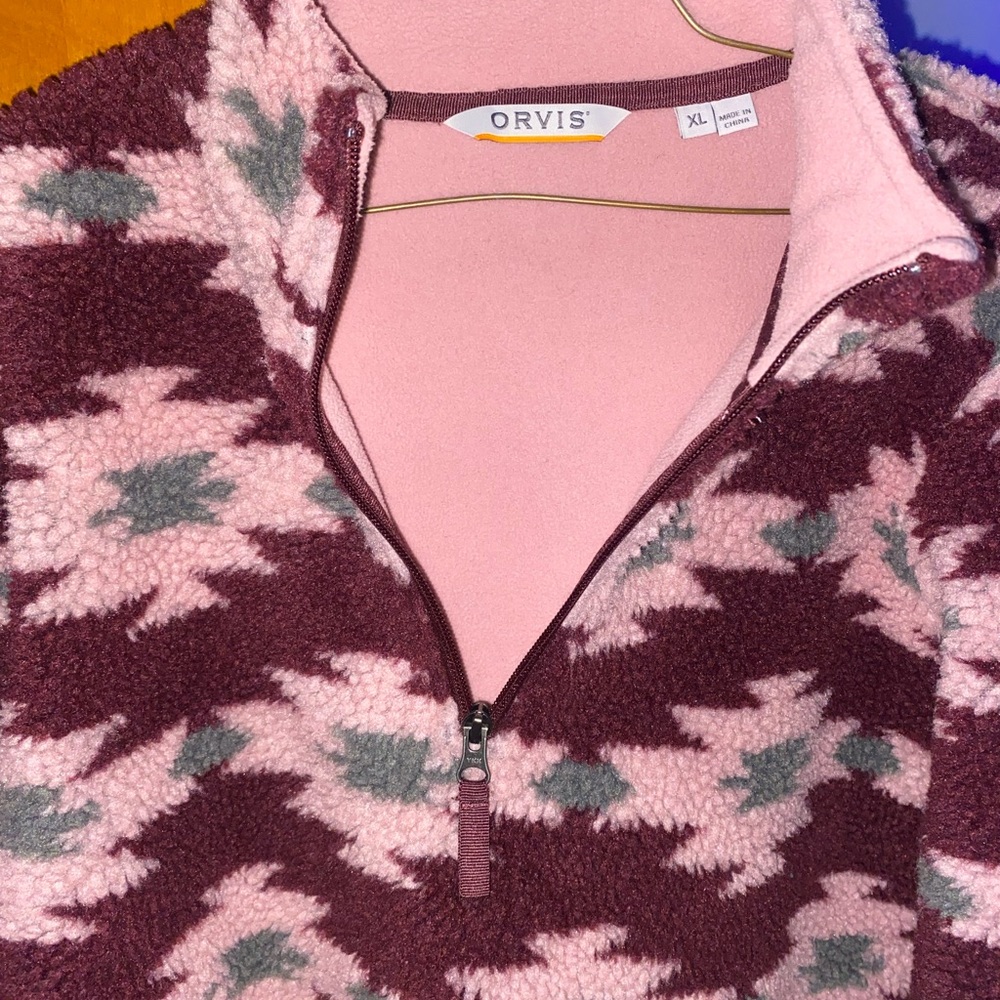 Orvis Pink and Red Cowl Neck Sweater